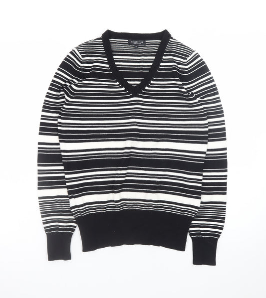Debenhams Women’s Black Striped V-Neck Knit Jumper Size 14