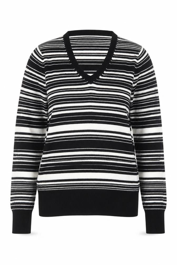 Debenhams Women’s Black Striped V-Neck Knit Jumper Size 14