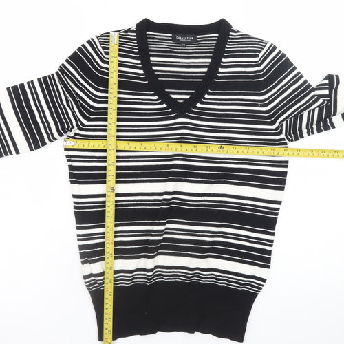 Debenhams Women’s Black Striped V-Neck Knit Jumper Size 14