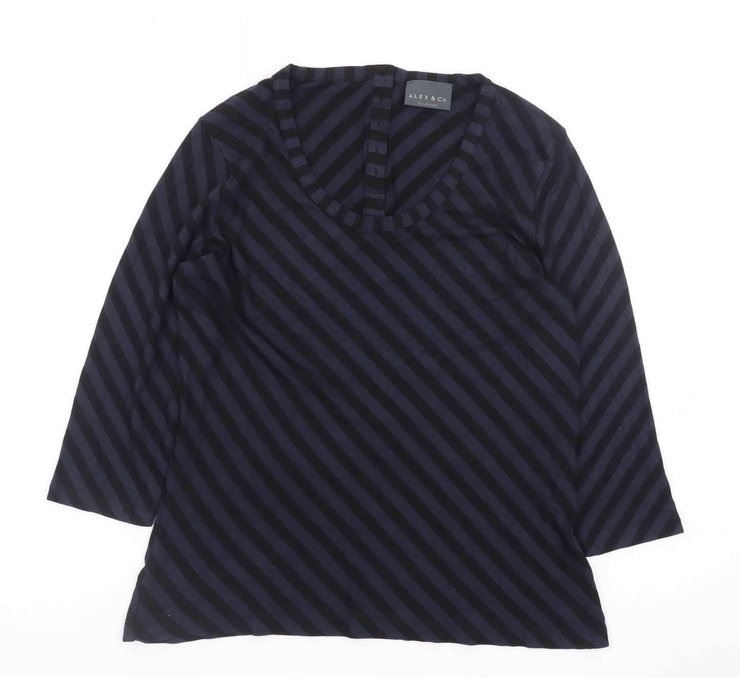 Alex & Co Women Blue Striped Jersey Blouse UK 12 3/4 Sleeve