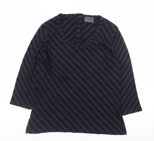 Alex & Co Women Blue Striped Jersey Blouse UK 12 3/4 Sleeve
