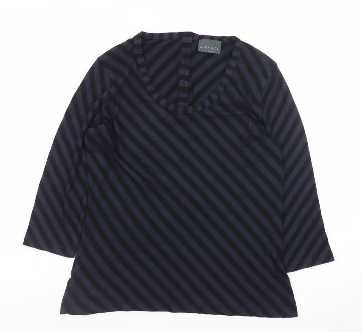 Alex & Co Women Blue Striped Jersey Blouse UK 12 3/4 Sleeve