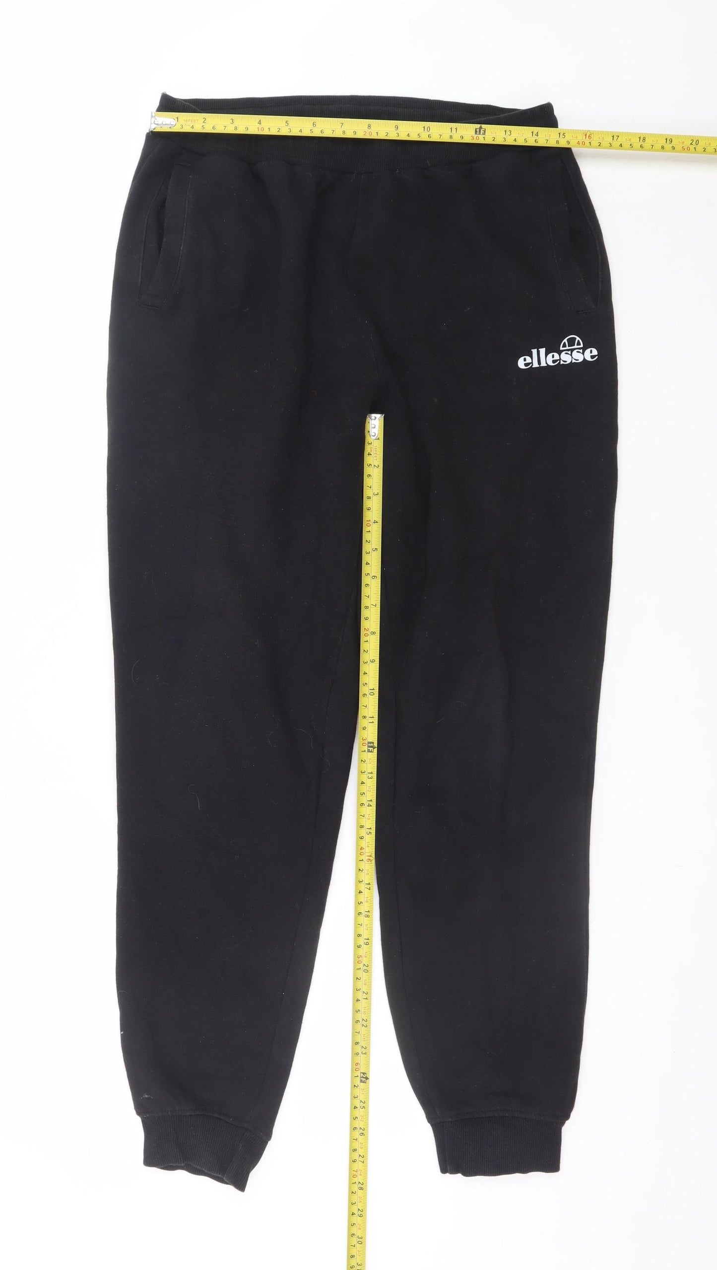 Ellesse Men Black Jogger Sweatpants UK 12 Relaxed Fit Cotton Blend