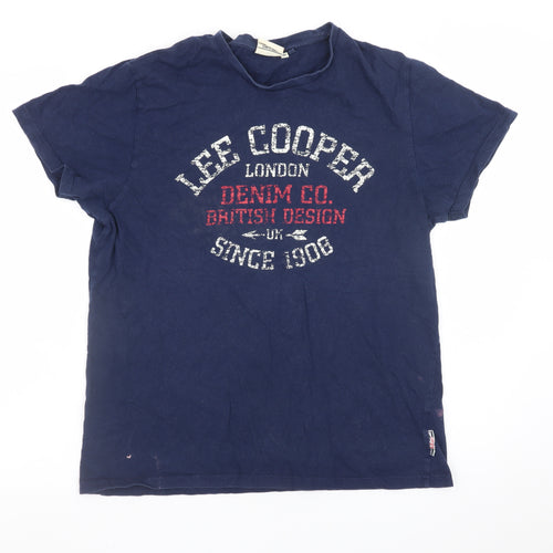 Lee Cooper Men's Blue Graphic Print Crew Neck Cotton T-Shirt M