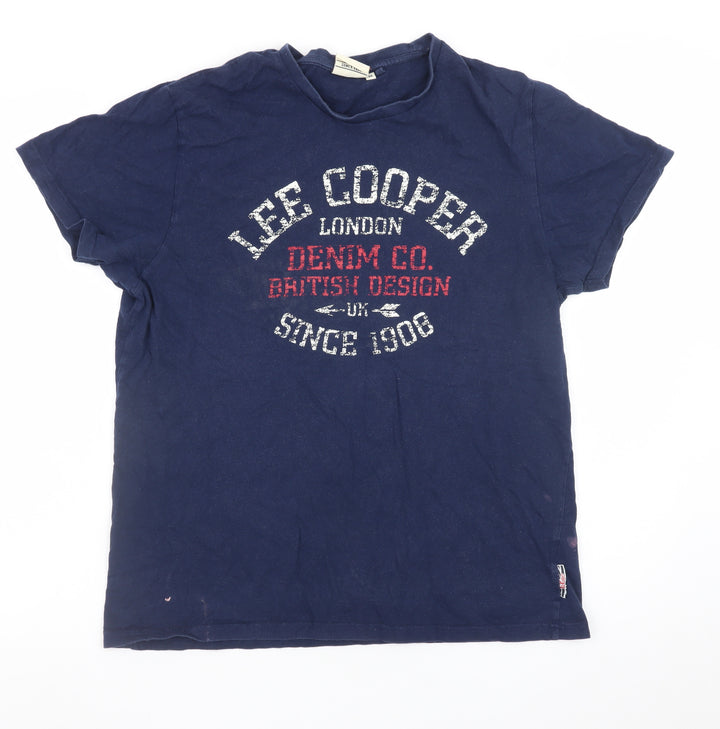 Lee Cooper Men's Blue Graphic Print Crew Neck Cotton T-Shirt M