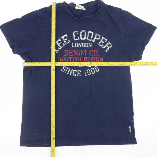 Lee Cooper Men's Blue Graphic Print Crew Neck Cotton T-Shirt M