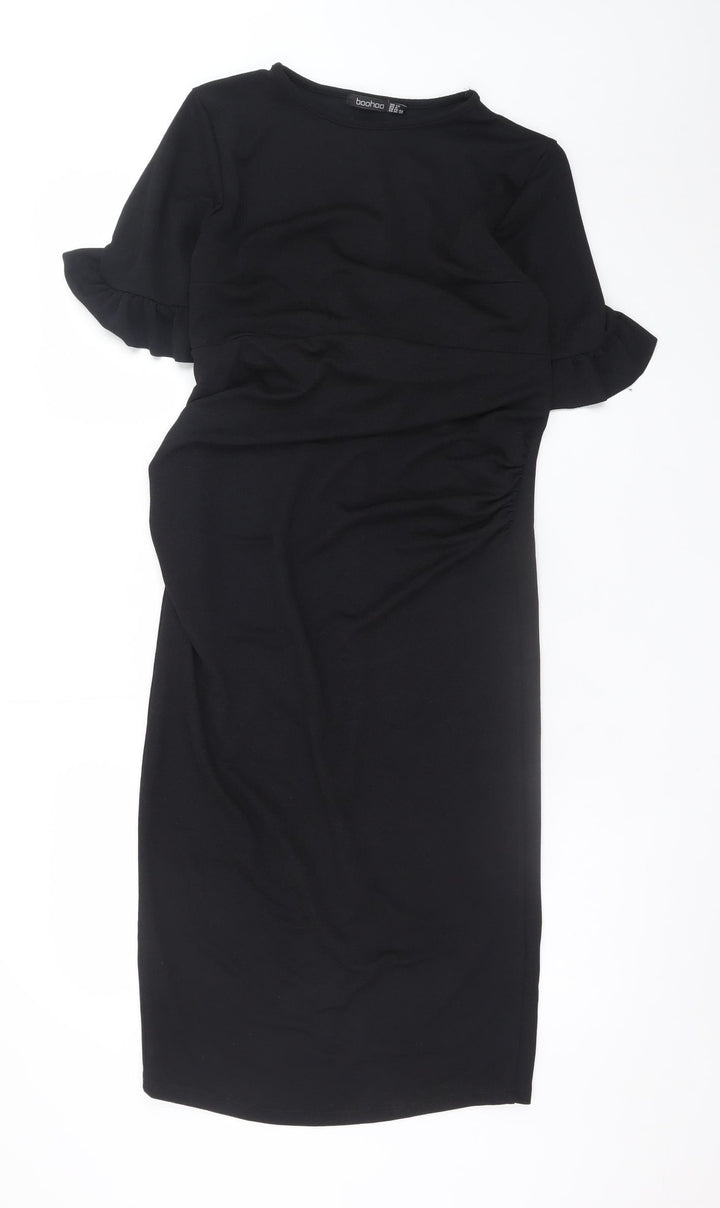 Boohoo Women Black Size 12 Bodycon Ruffle Sleeve Knee Length Dress