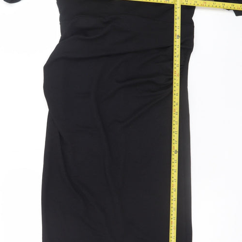 Boohoo Women Black Size 12 Bodycon Ruffle Sleeve Knee Length Dress