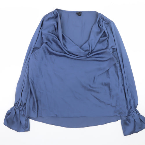 River Island Women’s Blue Satin Cowl Neck Long Sleeve Blouse Size 12