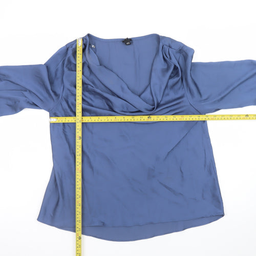 River Island Women’s Blue Satin Cowl Neck Long Sleeve Blouse Size 12