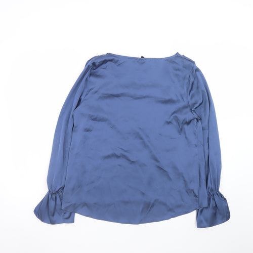 River Island Women’s Blue Satin Cowl Neck Long Sleeve Blouse Size 12