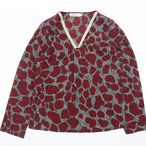 AKOZ De Toi Women’s Red Animal Print V-Neck Tunic Blouse Size S