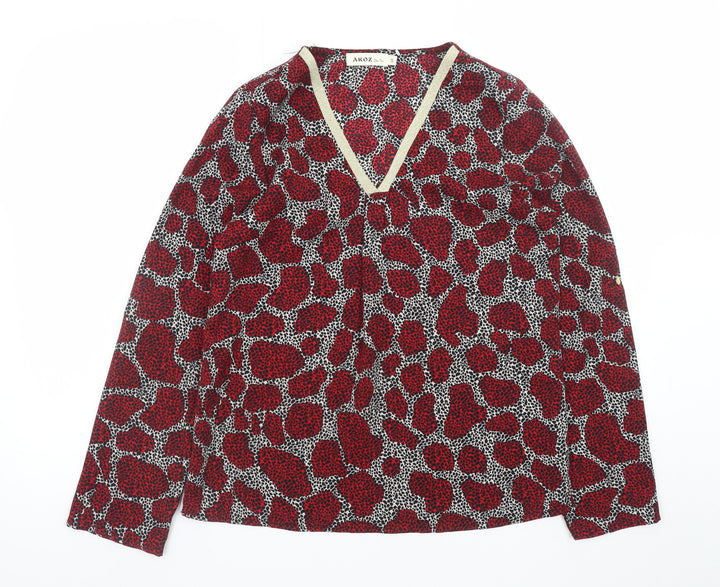 AKOZ De Toi Women’s Red Animal Print V-Neck Tunic Blouse Size S