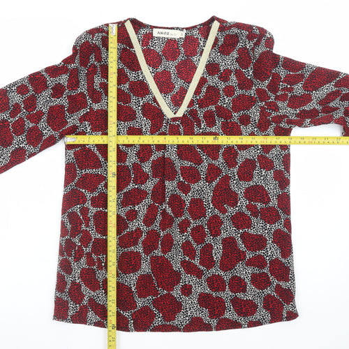 AKOZ De Toi Women’s Red Animal Print V-Neck Tunic Blouse Size S