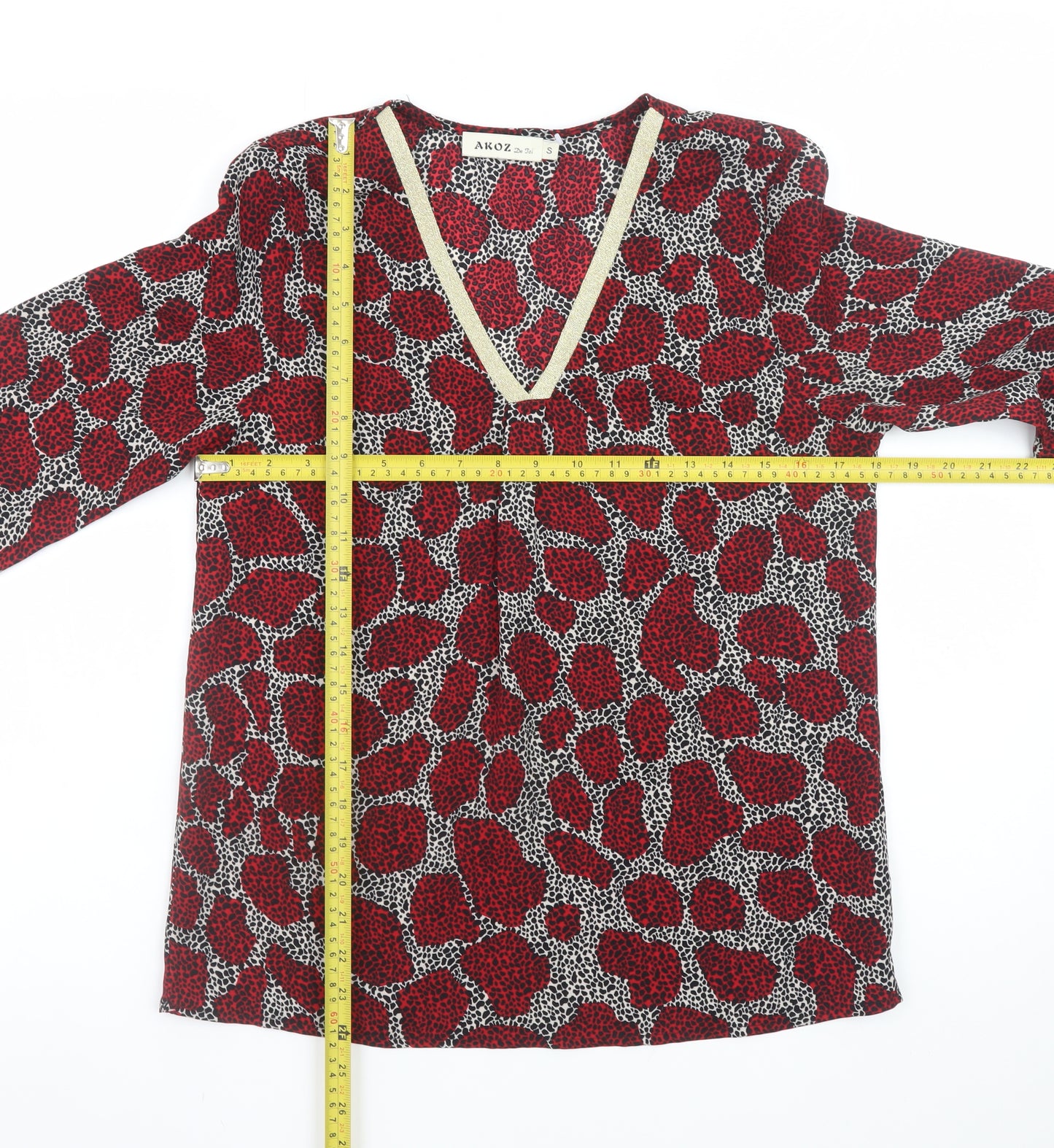 AKOZ De Toi Women’s Red Animal Print V-Neck Tunic Blouse Size S