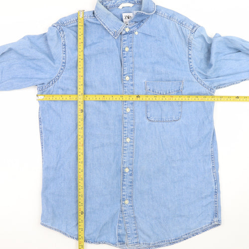 ZARA Women's Blue Denim Button-Up Shirt Long Sleeve Size M