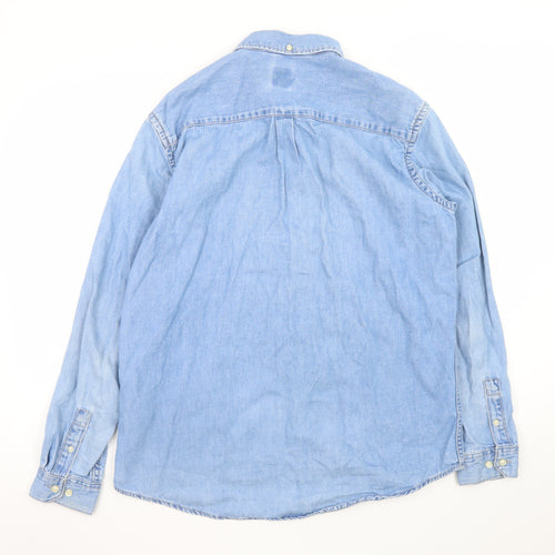 ZARA Women's Blue Denim Button-Up Shirt Long Sleeve Size M