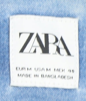 ZARA Women's Blue Denim Button-Up Shirt Long Sleeve Size M