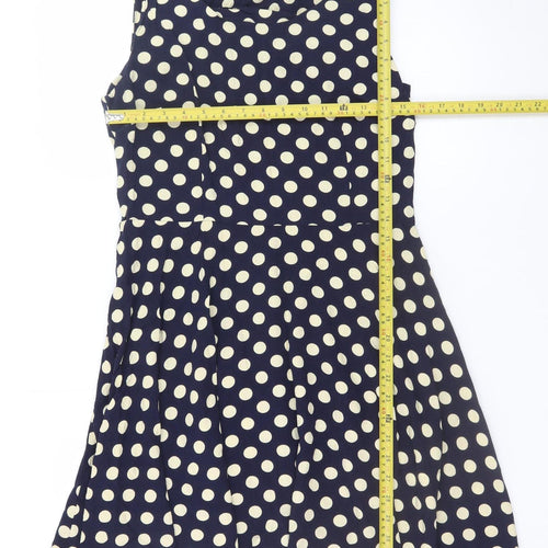 Sweet Miss Women Blue Polka Dot L Skater Dress Sleeveless Retro Style