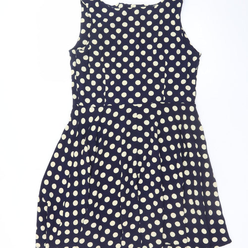 Sweet Miss Women Blue Polka Dot L Skater Dress Sleeveless Retro Style