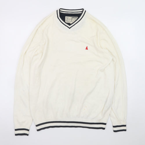 Musto Men's Ivory V-Neck Cotton Cashmere Jumper L Nautical Logo Knit