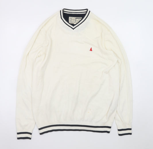 Musto Men's Ivory V-Neck Cotton Cashmere Jumper L Nautical Logo Knit