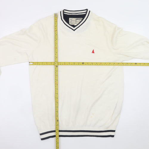 Musto Men's Ivory V-Neck Cotton Cashmere Jumper L Nautical Logo Knit