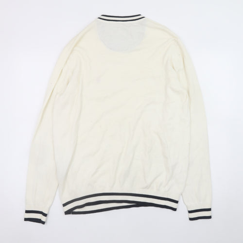 Musto Men's Ivory V-Neck Cotton Cashmere Jumper L Nautical Logo Knit
