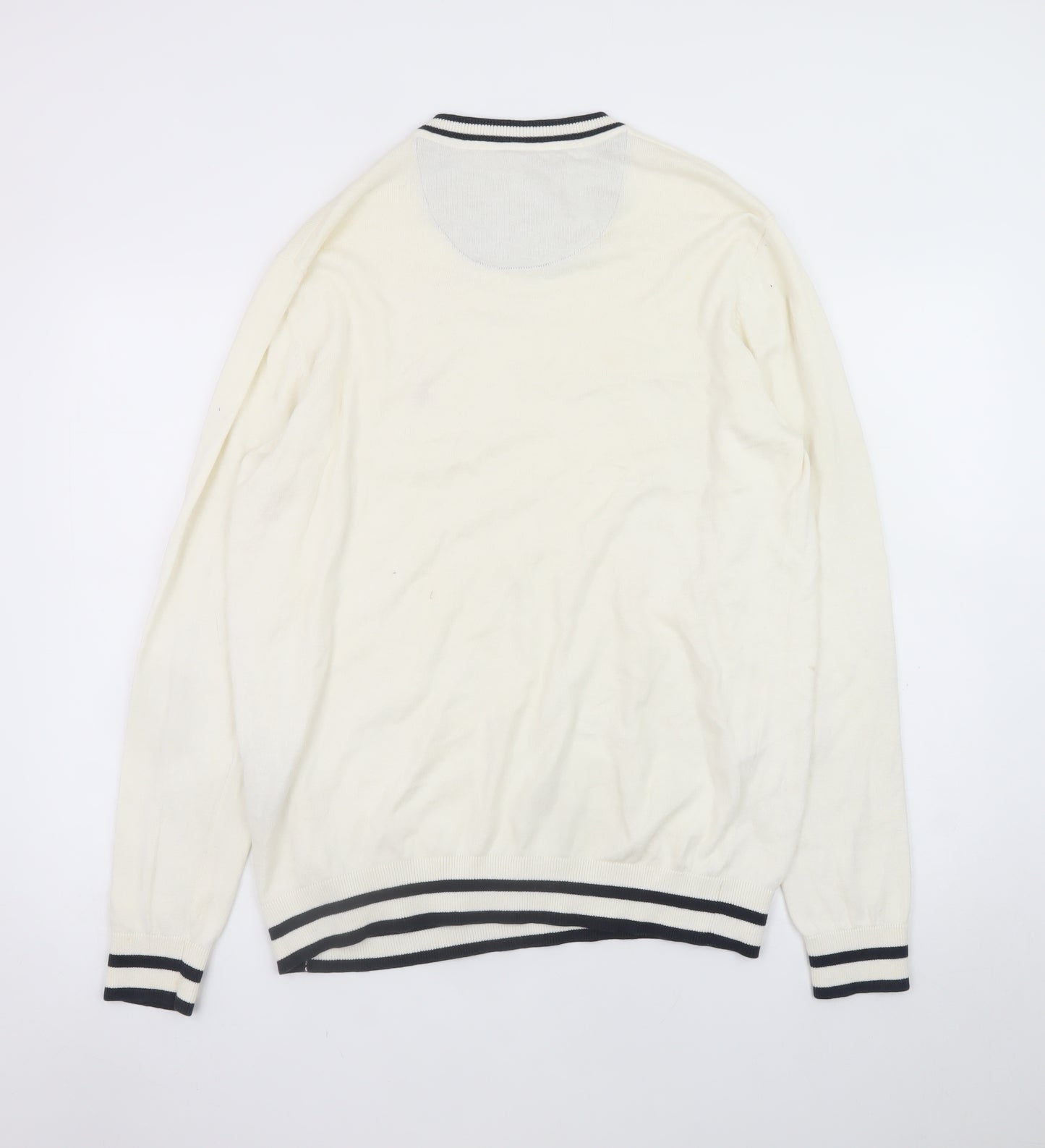 Musto Men's Ivory V-Neck Cotton Cashmere Jumper L Nautical Logo Knit