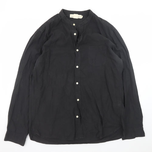 L.O.G.G. Men's Black Cotton Band Collar Button-Up Shirt Size L