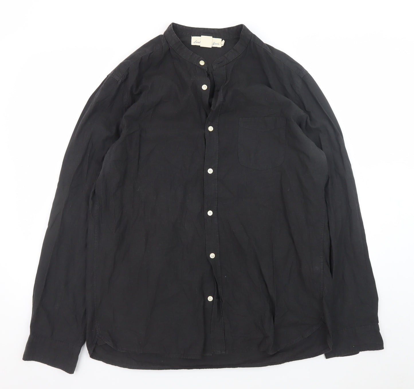 L.O.G.G. Men's Black Cotton Band Collar Button-Up Shirt Size L