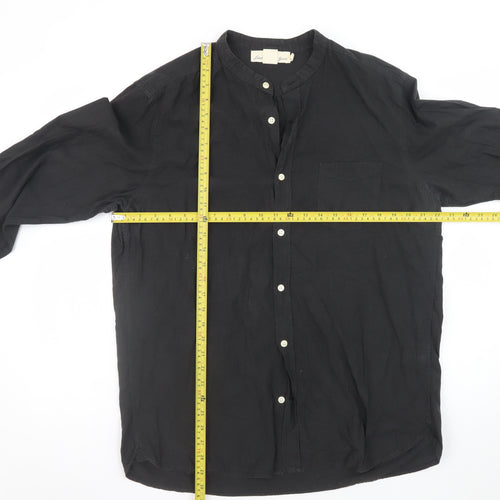 L.O.G.G. Men's Black Cotton Band Collar Button-Up Shirt Size L