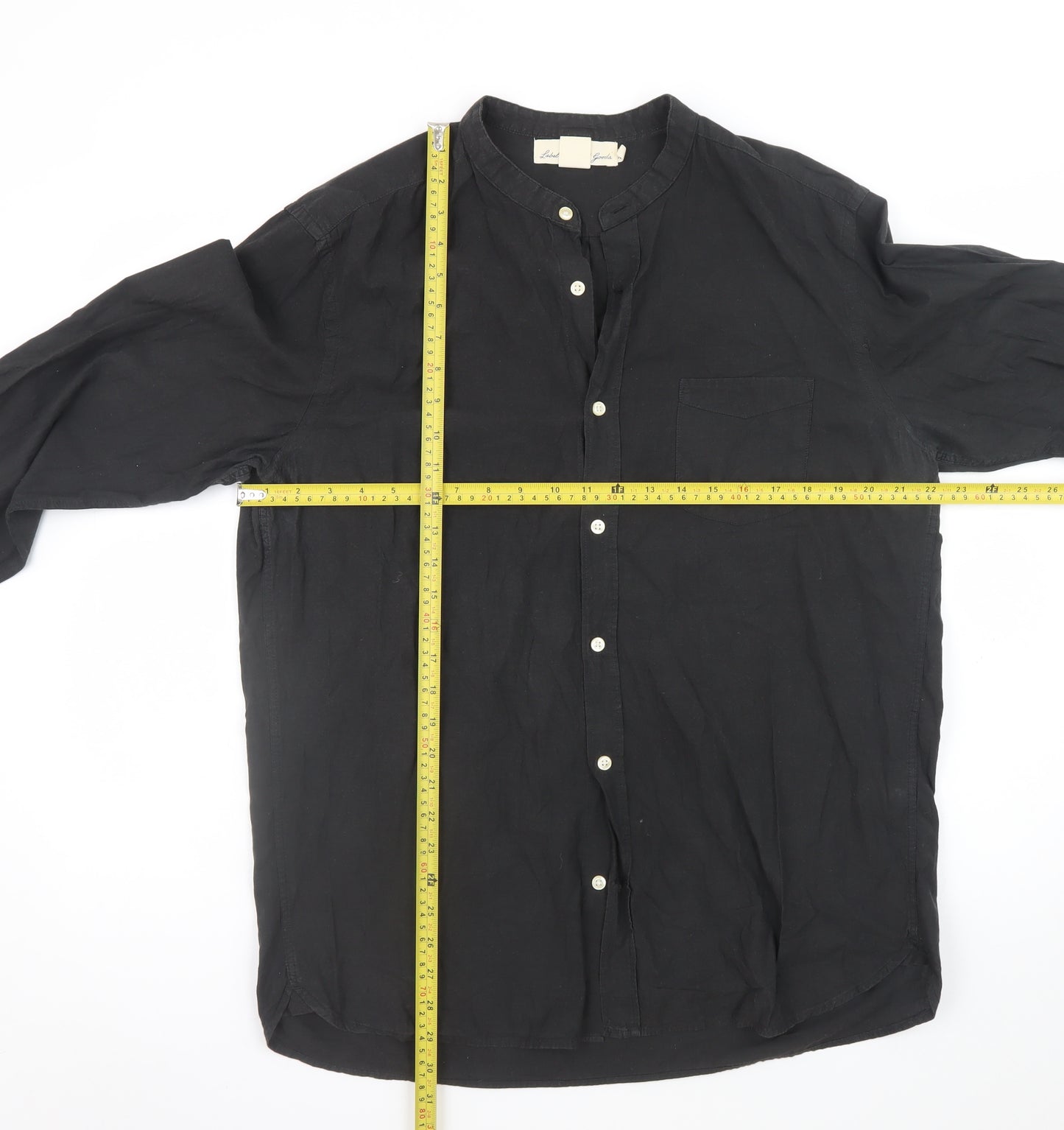 L.O.G.G. Men's Black Cotton Band Collar Button-Up Shirt Size L