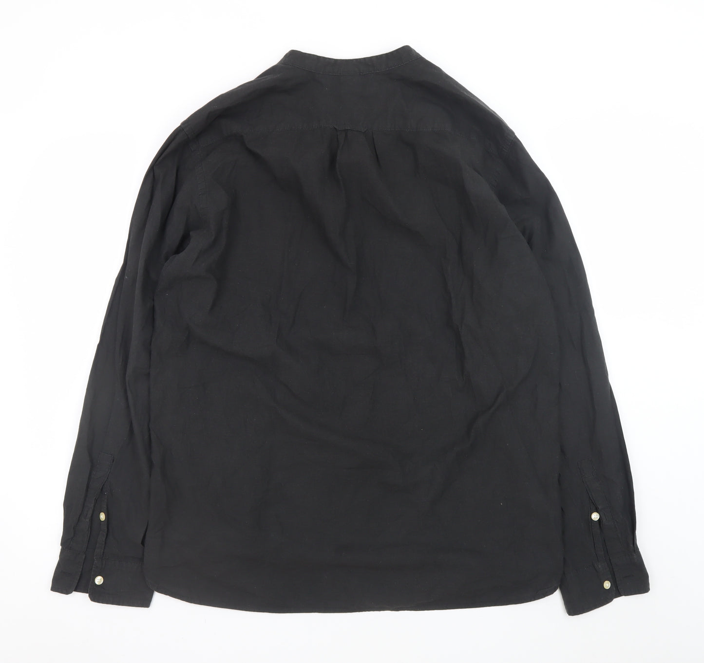 L.O.G.G. Men's Black Cotton Band Collar Button-Up Shirt Size L