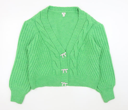 River Island Women's Green Cable Knit Bow Cardigan M