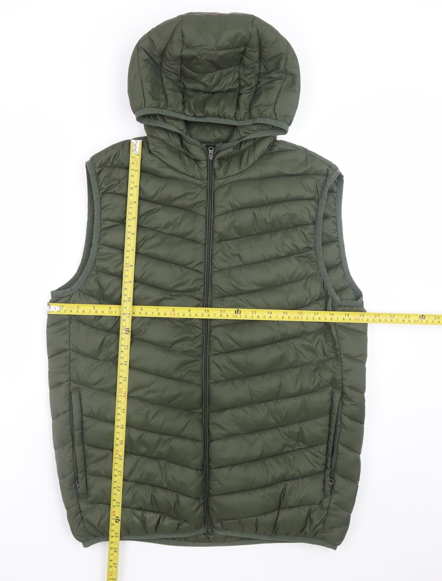 Dunnes Stores Mens Green Hooded Puffer Gilet Medium 38in Regular Fit