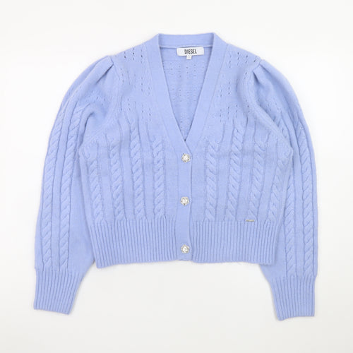 Diesel Women's Blue Cable-Knit Puff Sleeve Cardigan - Size S