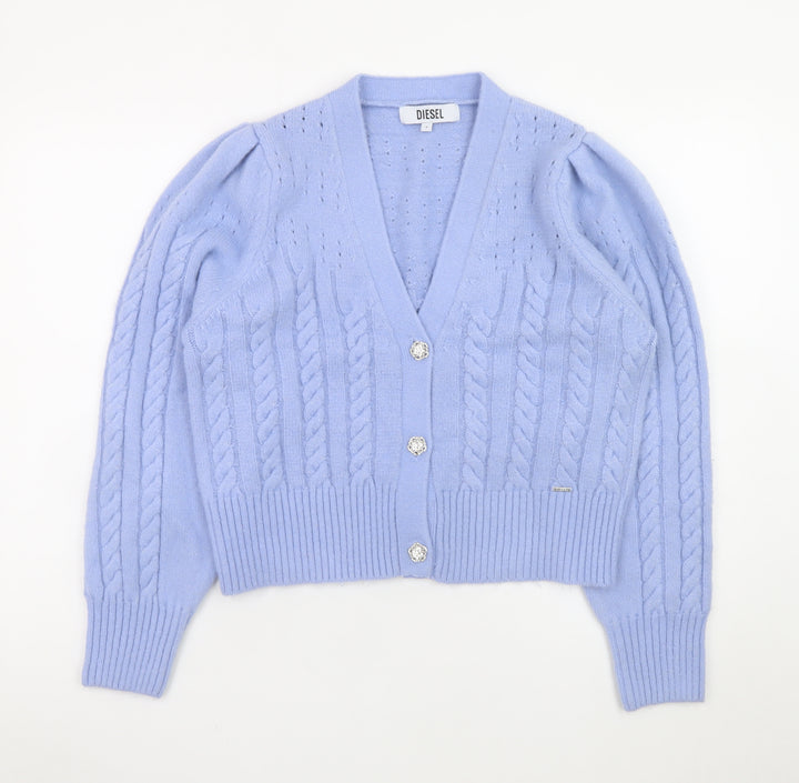 Diesel Women's Blue Cable-Knit Puff Sleeve Cardigan - Size S