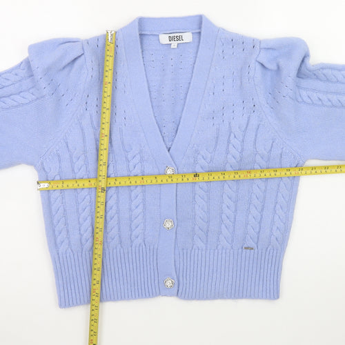 Diesel Women's Blue Cable-Knit Puff Sleeve Cardigan - Size S
