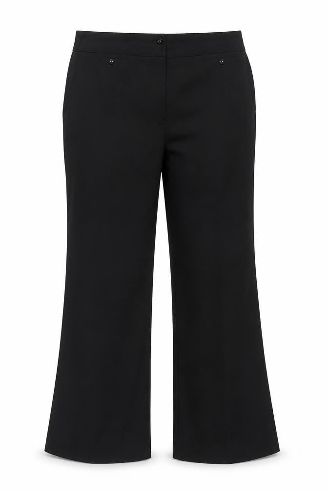 Front view of Bonmarché Women Black, size 20, Wide-Leg Stretch Trousers
