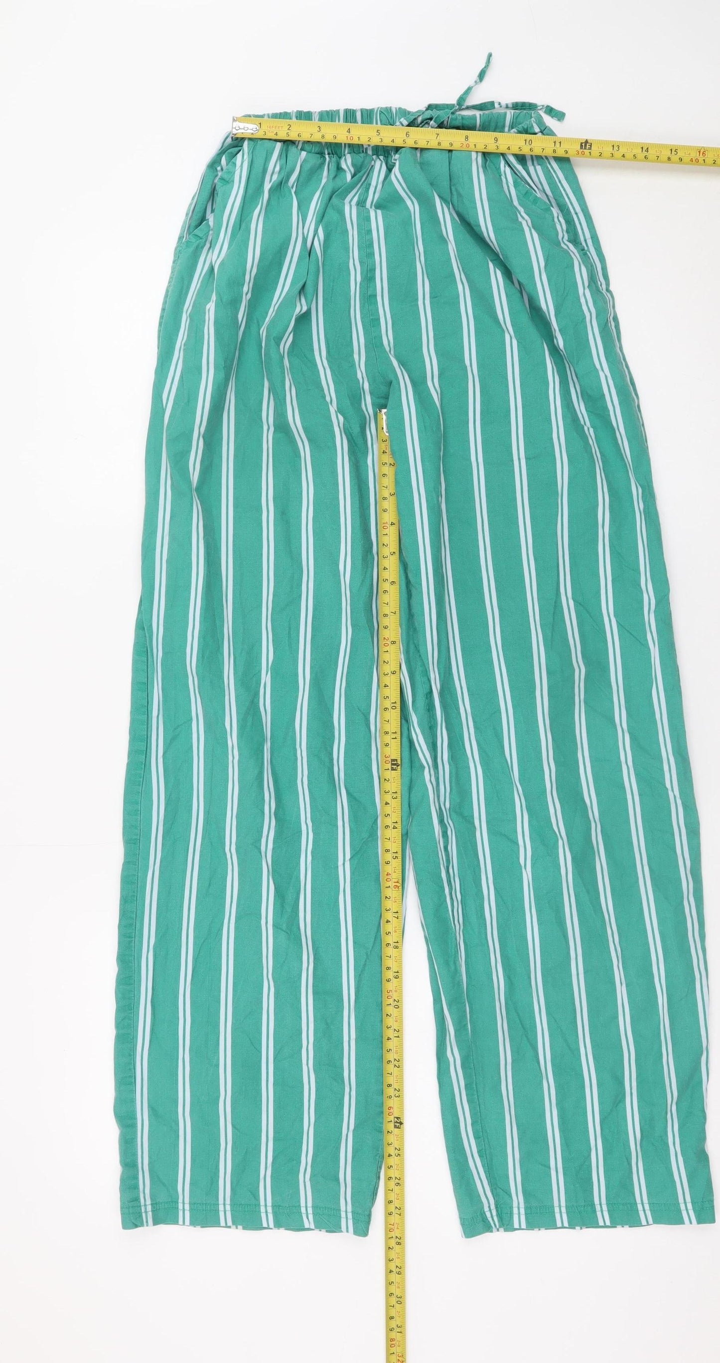 Primark Women Green Striped Cotton Pyjama Pants 2XS Disney