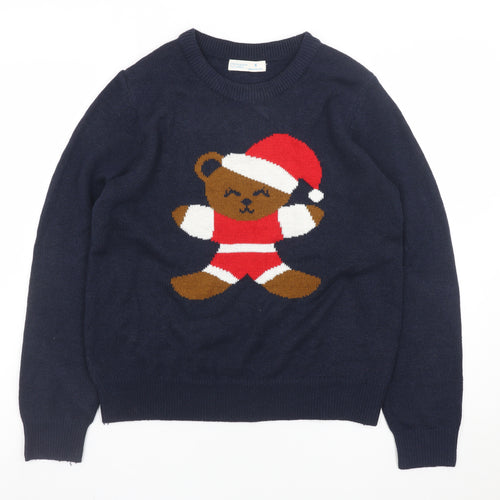 Primark Womens Blue Christmas Bear Knit Jumper Size S
