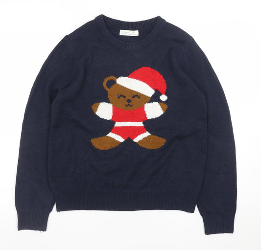 Primark Womens Blue Christmas Bear Knit Jumper Size S