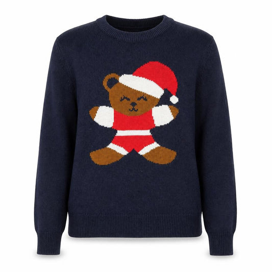 Front view of Primark women’s blue christmas bear knit jumper, size S
