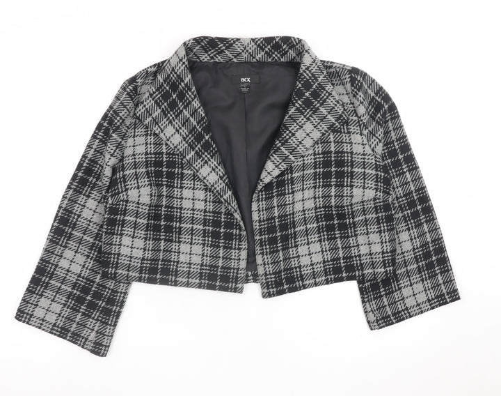 BCX Women's Grey Check Cropped Blazer Jacket Size L