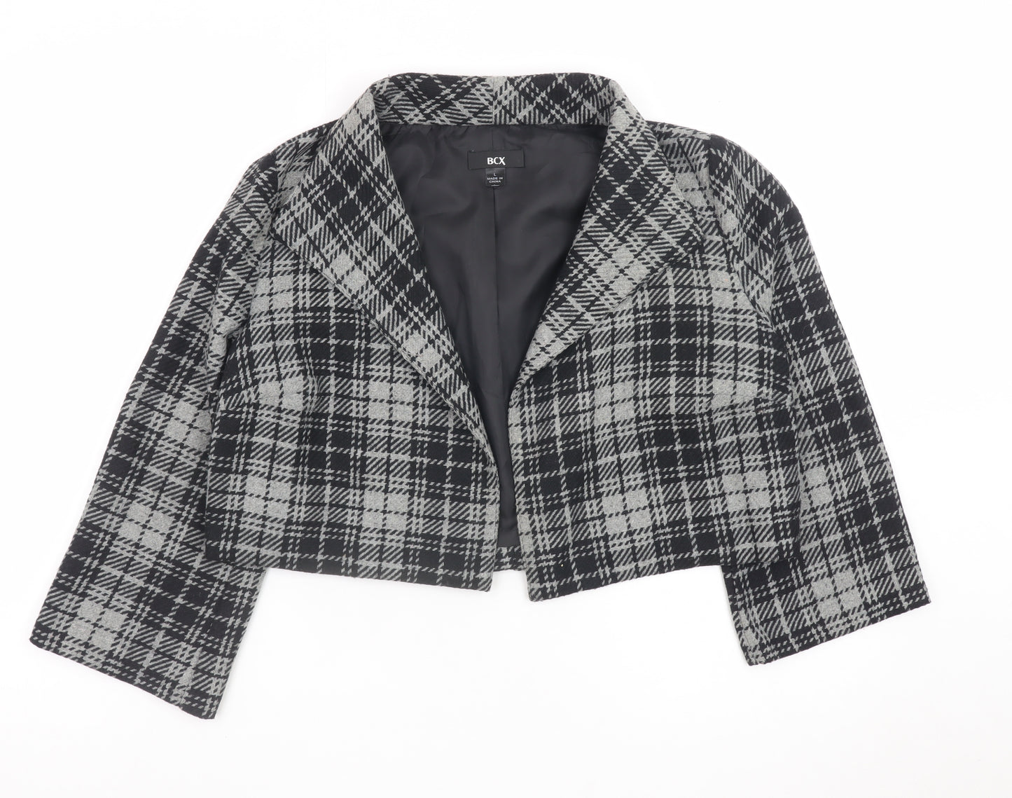 BCX Women's Grey Check Cropped Blazer Jacket Size L