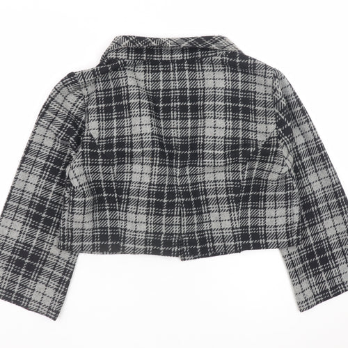 BCX Women's Grey Check Cropped Blazer Jacket Size L