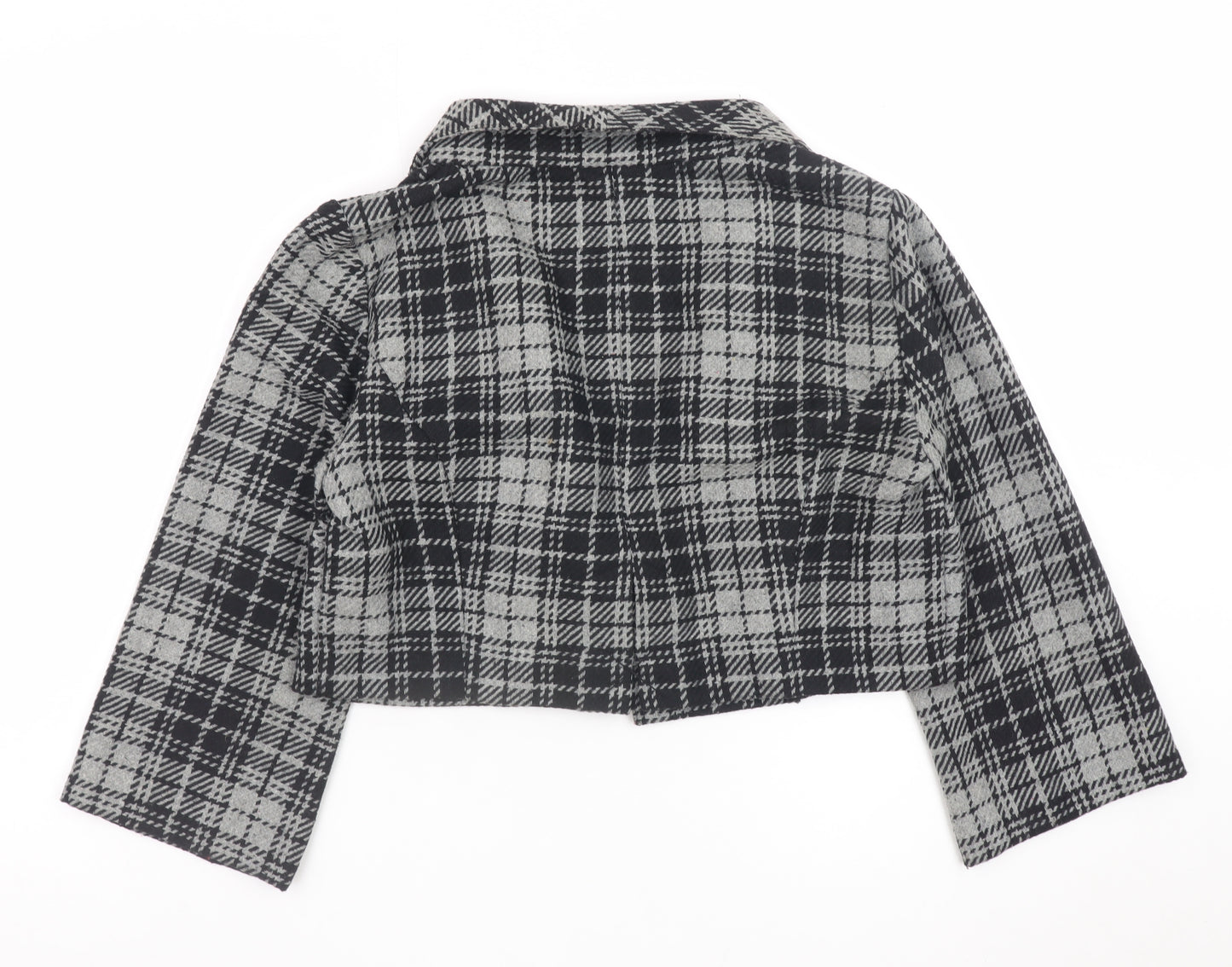 BCX Women's Grey Check Cropped Blazer Jacket Size L