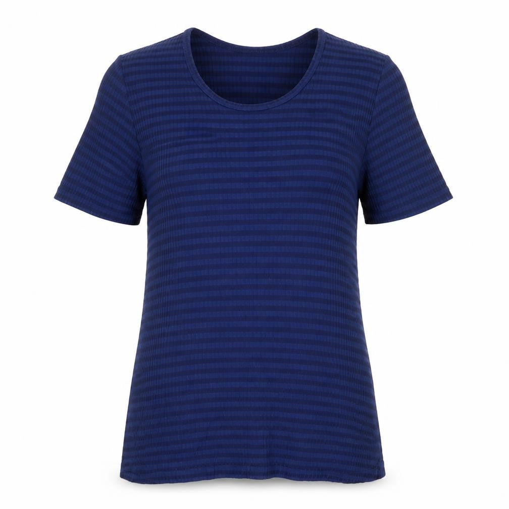 Front view of ONLINE Women's Blue Striped Cotton T-Shirt, size 14