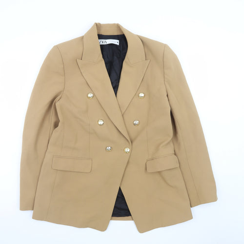 Zara Women Beige Blazer Size 12 Double Breasted Classic Work Jacket